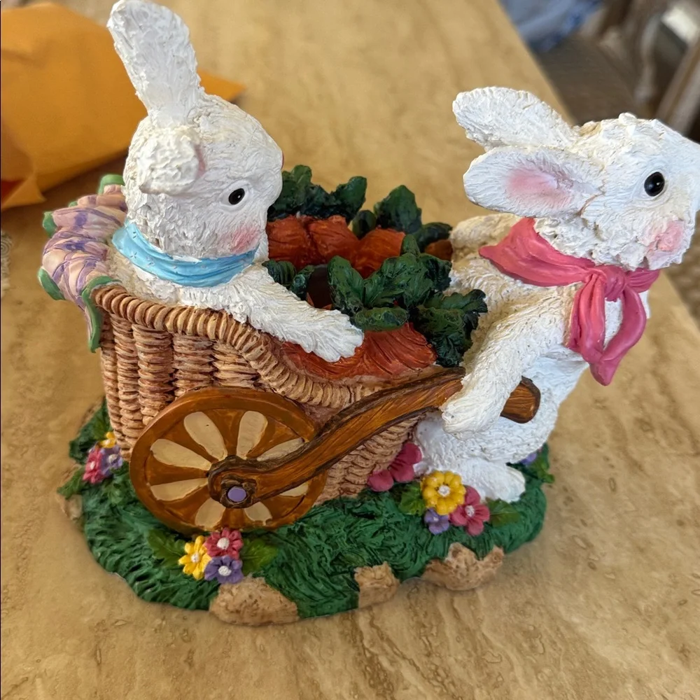 Decorative Rabbit Figurine with Basket - Multicolor